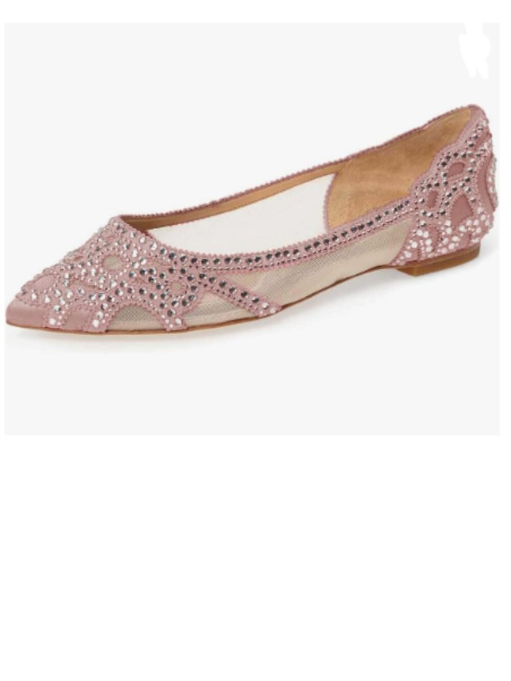 XYD Pinkish Pointed Toe Rhinestone Flats Mesh Slip-on Crystals Wedding Shoes